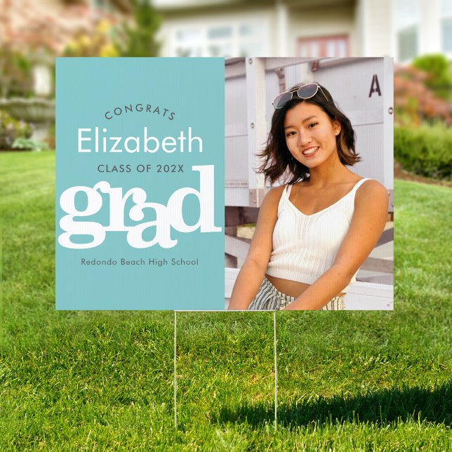 Turquoise graduation photo simple bold modern yard sign (Creator Uploaded)