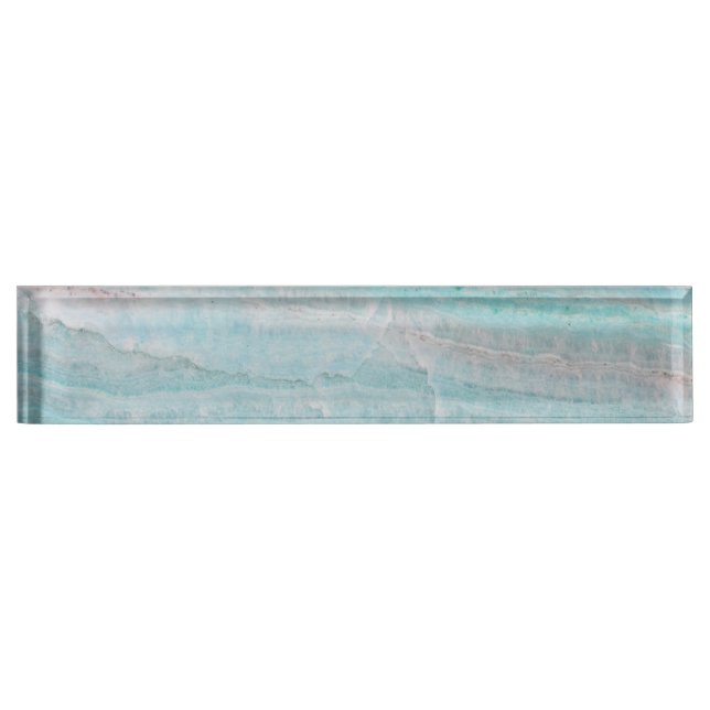 Turquoise Granite Stone Layered Wave Print Desk Name Plate (Front)