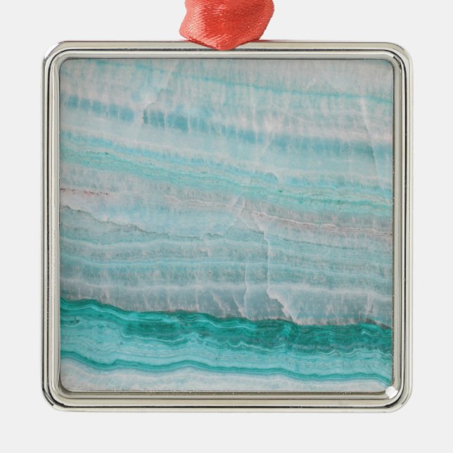 Turquoise Granite Stone Layered Wave Print Metal Ornament (Front)