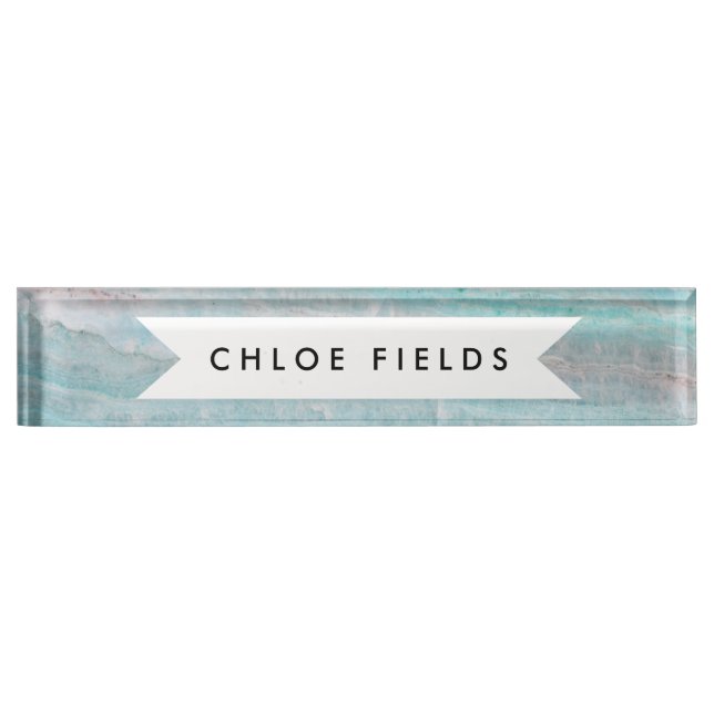 Turquoise Granite Stone Layered Wave Print Name Plate (Front)