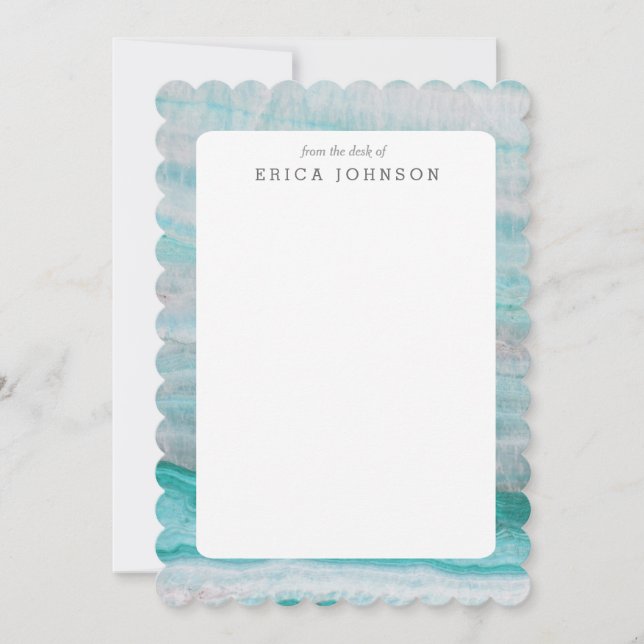 Turquoise Granite Stone Layered Wave Print Note Card (Front)
