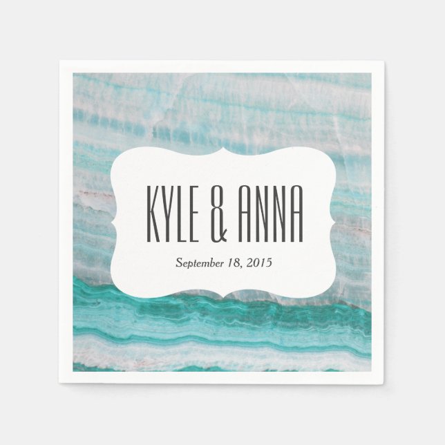 Turquoise Granite Stone Layered Wave Print Paper Napkins (Front)