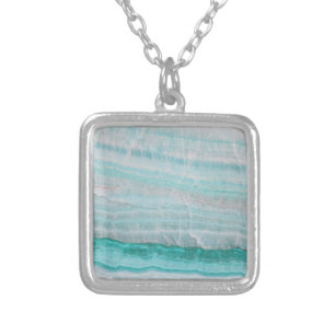 Turquoise Granite Stone Layered Wave Print Silver Plated Necklace