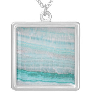 Turquoise Granite Stone Layered Wave Print Silver Plated Necklace