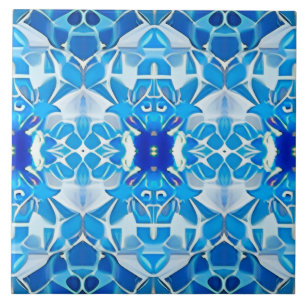 Turquoise, Gray and Cobalt Blue Pattern  Ceramic Tile