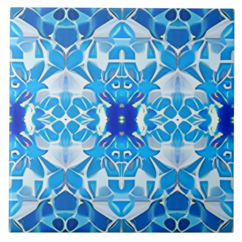 Turquoise Gray and Cobalt Blue Pattern  Ceramic Tile