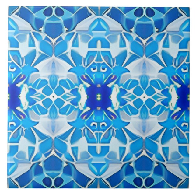 Turquoise, Gray and Cobalt Blue Pattern  Ceramic Tile (Front)