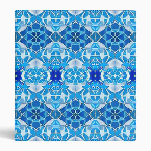 Turquoise Gray and Cobalt Blue Tile Pattern 3 Ring Binder