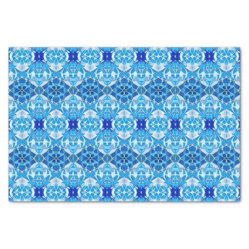 Turquoise Gray and Cobalt Blue Tile Pattern Tissue Paper