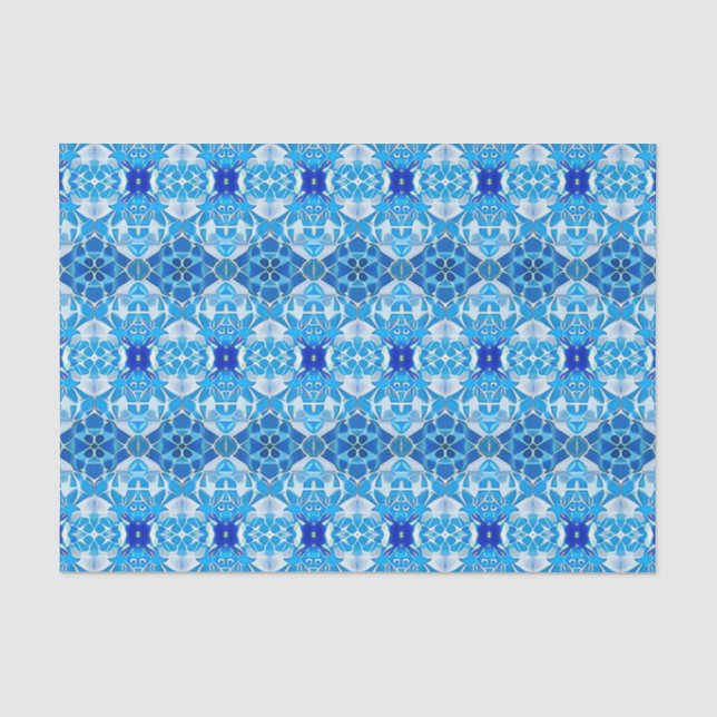Turquoise, Gray and Cobalt Blue Tile Pattern Tissue Paper (Front)
