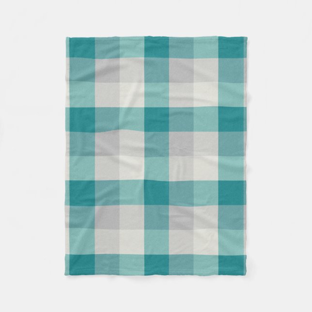 Turquoise, Gray, and Cream Plaid Fleece Blanket (Front)
