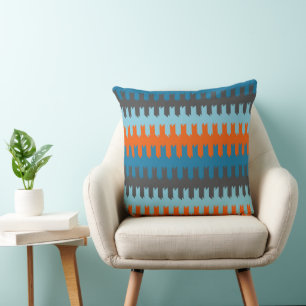 Turquoise, Gray and orange pattern Throw Pillow