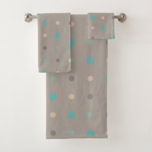 Turquoise, gray and Peach Bath Towel Set