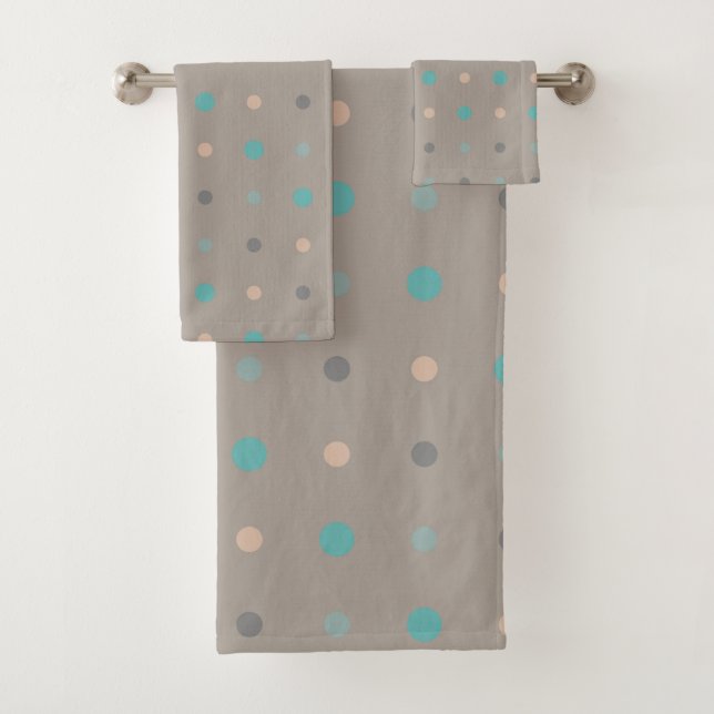 Turquoise, gray and Peach Bath Towel Set (Insitu)