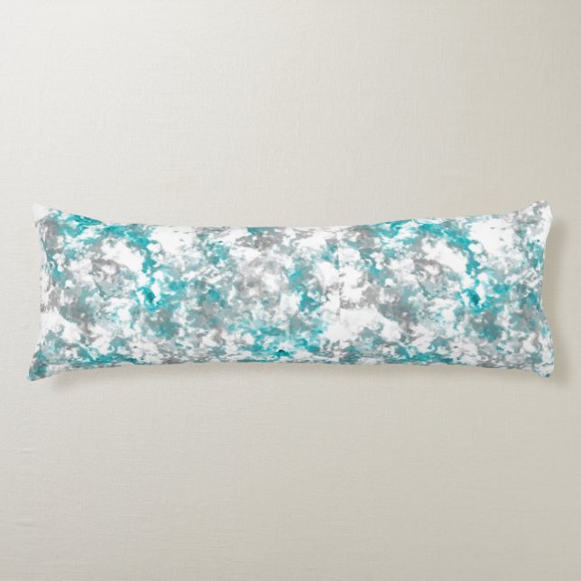Turquoise gray and white abstract body pillow (Front)