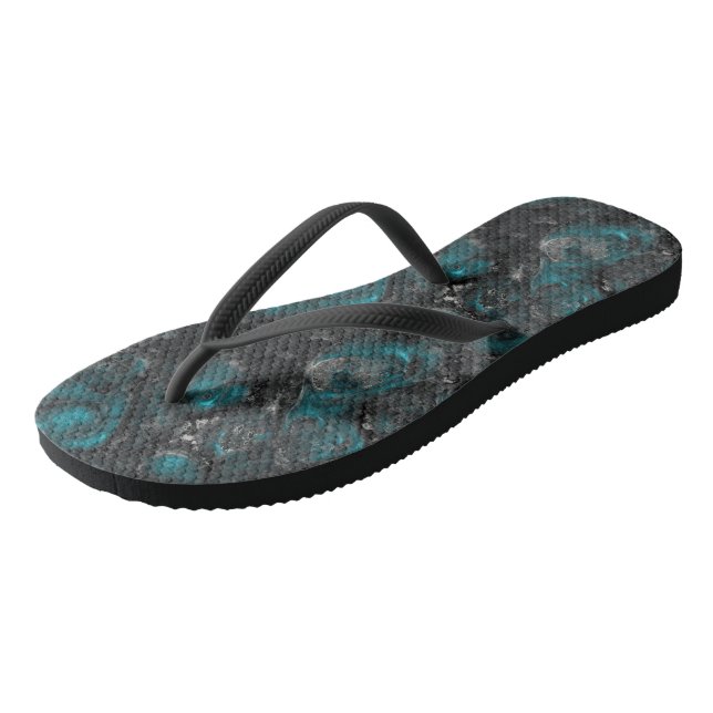 Turquoise gray and white abstract flip flops (Angled)