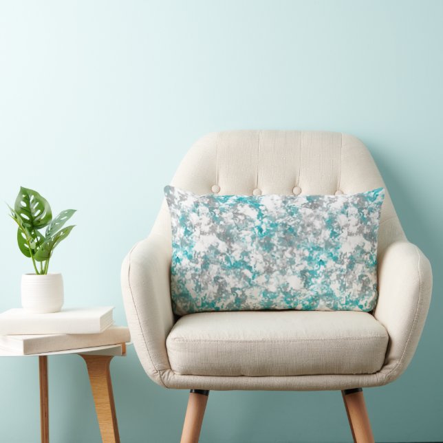 Turquoise gray and white abstract lumbar pillow (Chair)
