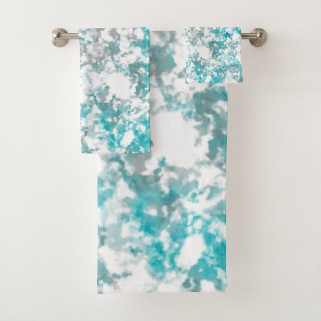 Turquoise gray and white marble texture bath towel set (Insitu)