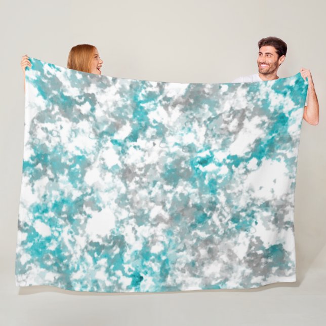 Turquoise gray and white marble texture fleece blanket (In Situ)