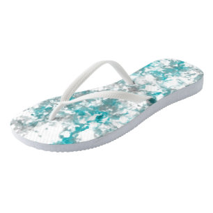 Turquoise gray and white marble texture flip flops