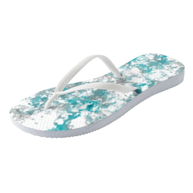Turquoise gray and white marble texture flip flops (Angled)