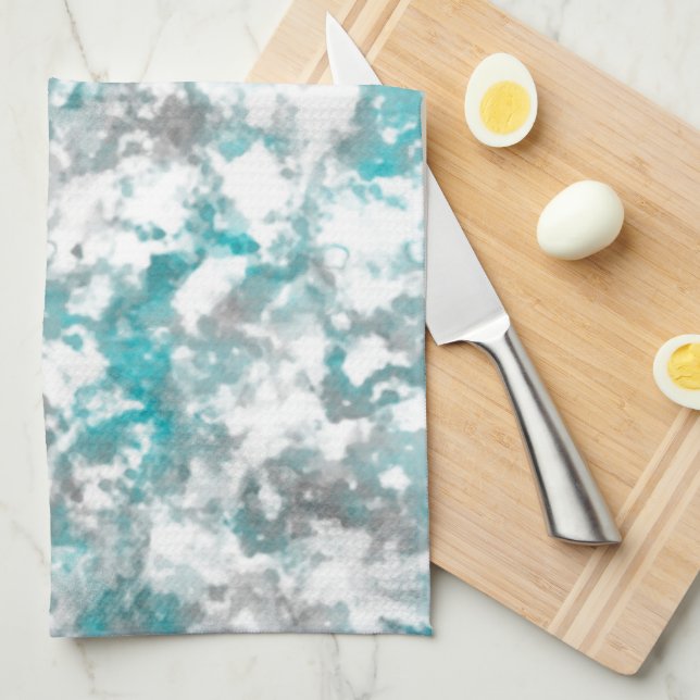 Turquoise gray and white marble texture kitchen towel (Quarter Fold)
