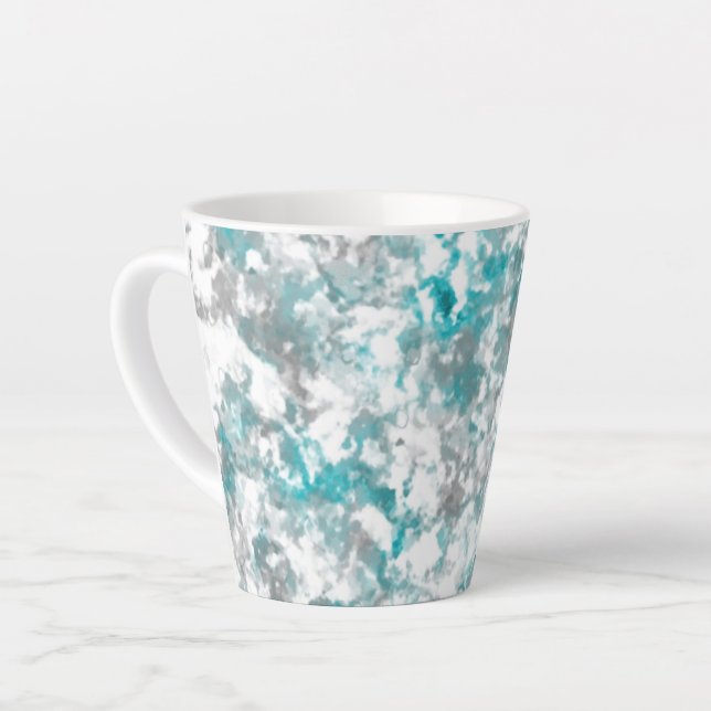 Turquoise gray and white marble texture latte mug (Left Angle)