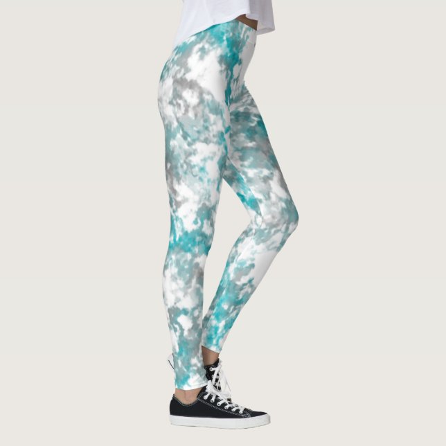 Turquoise gray and white marble texture leggings (Right)