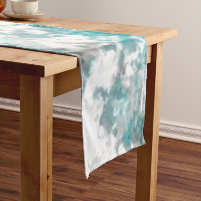Turquoise gray and white marble texture short table runner (In Situ)