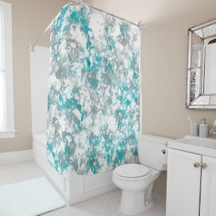 Turquoise gray and white marble texture shower curtain