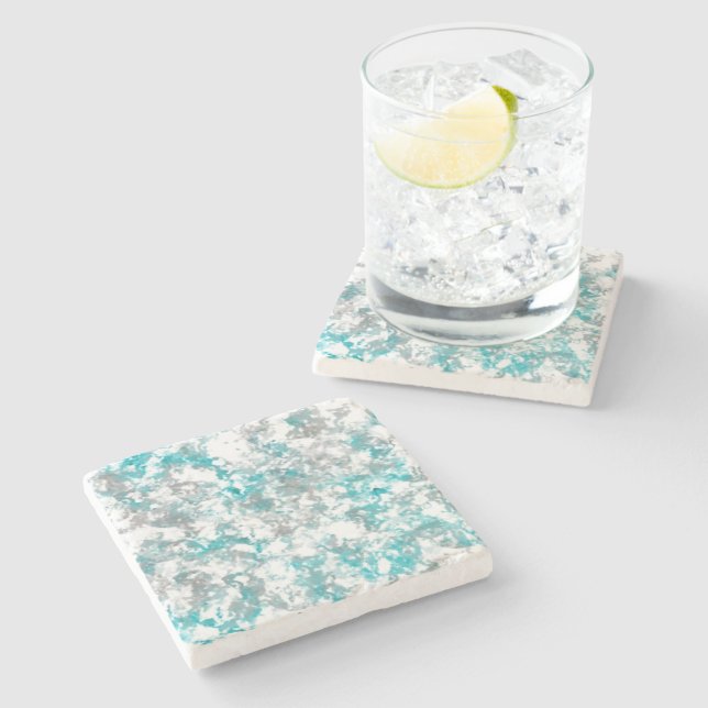 Turquoise gray and white marble texture stone coaster (Side)