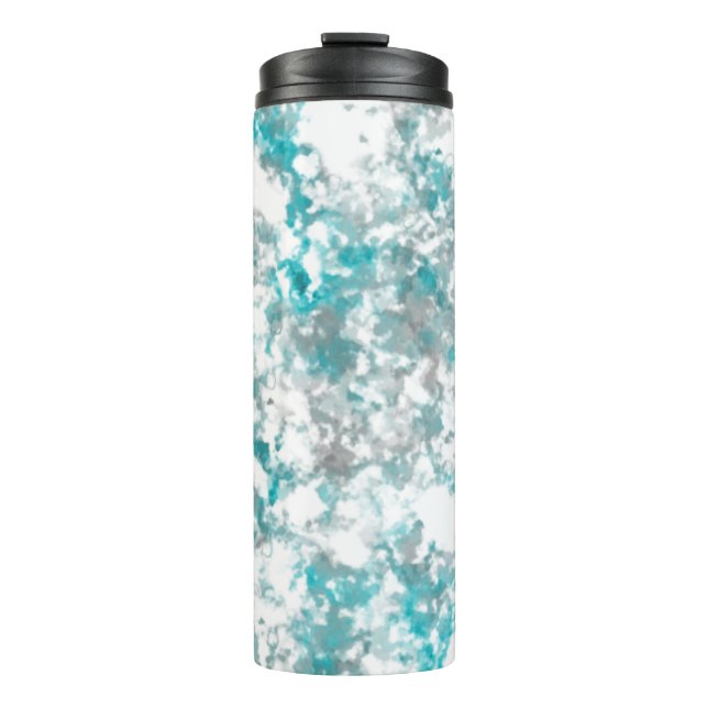 Turquoise gray and white marble texture thermal tumbler (Front)