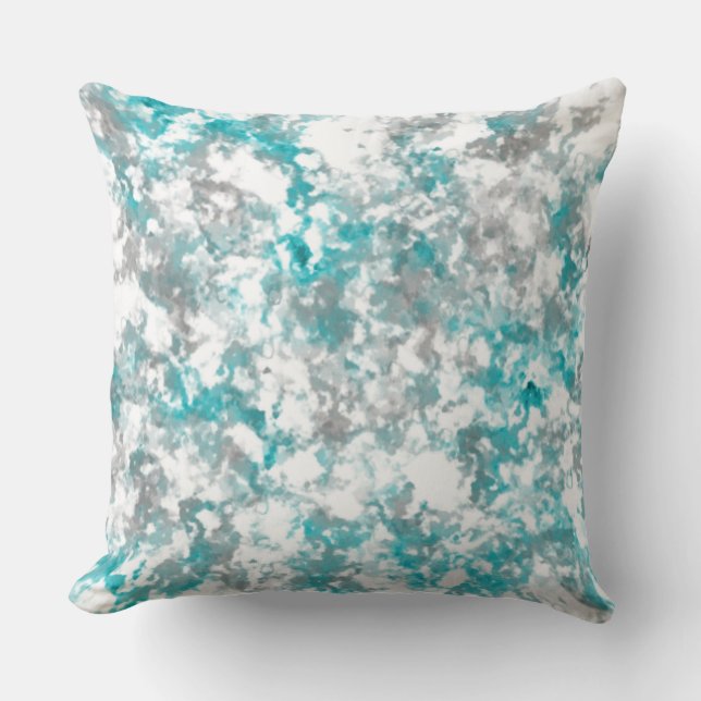 Turquoise gray and white marble texture throw pillow (Front)