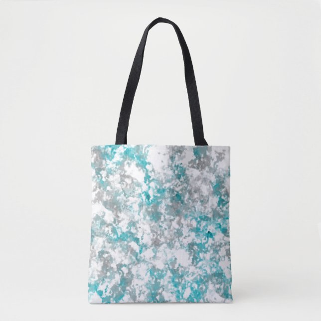 Turquoise gray and white marble texture tote bag (Front)