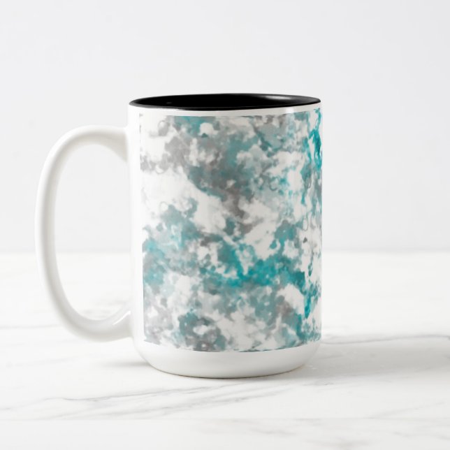 Turquoise gray and white marble texture Two-Tone coffee mug (Left)