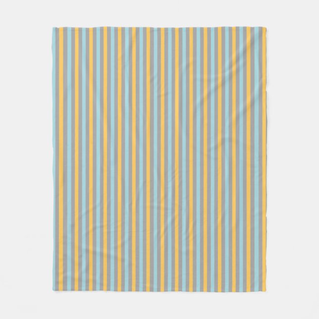 Turquoise Gray and Yellow Stripes Fleece Blanket (Front)