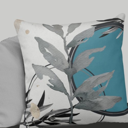 Turquoise  Gray Artistic Abstract Watercolor Throw Pillow