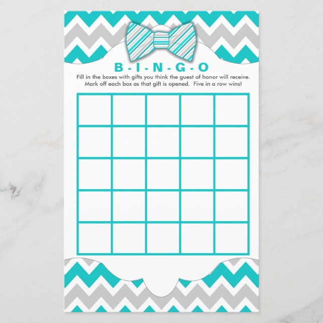 Turquoise gray Bingo purse boy baby shower games (Front)