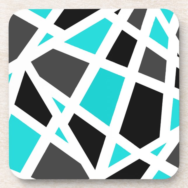 Turquoise Gray Black White Geometric Beverage Coaster (Front)
