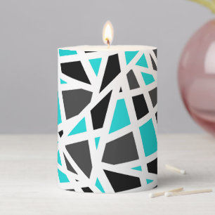 Turquoise Gray Black White Geometric Pillar Candle