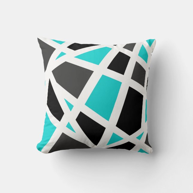Turquoise Gray Black White Geometric Throw Pillow (Front)
