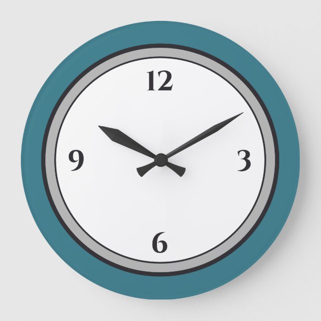 Turquoise Gray Black & White Minimalist Large Clock (Front)