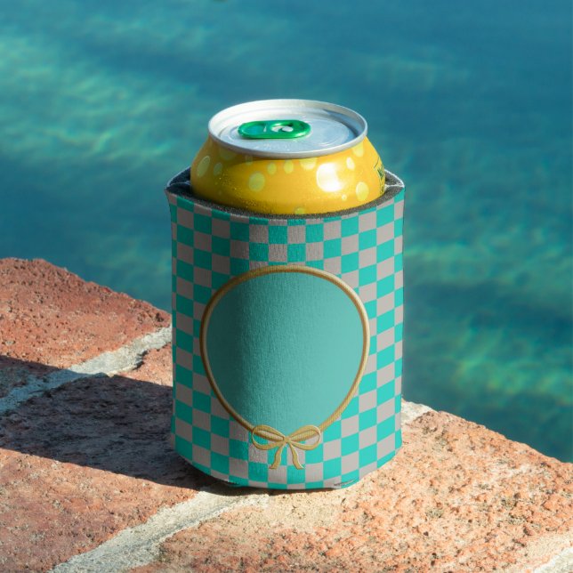 Turquoise Gray Checks & Photo Can Cooler (In Situ Pool)