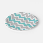 turquoise gray chevron baby shower bridal party paper plates (Angled)