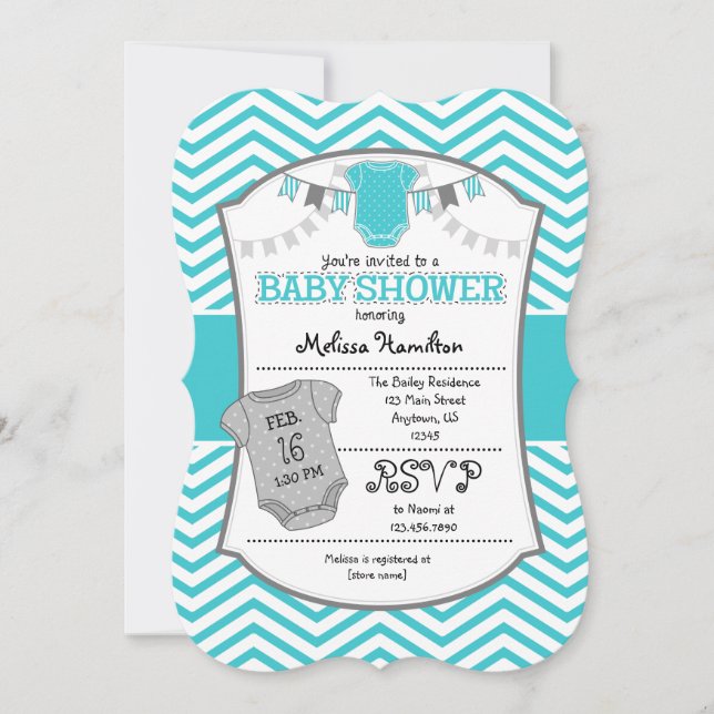 Turquoise Gray Chevron Baby Shower Invitation (Front)