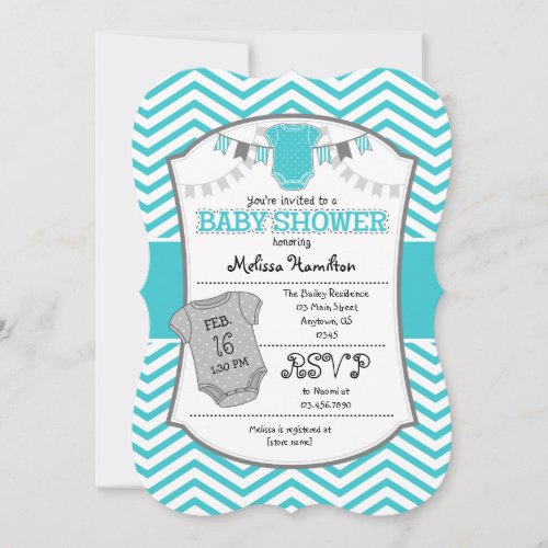 Turquoise Gray Chevron Baby Shower Invitation