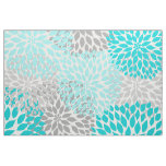 Turquoise Gray Dahlia Floral blooms blossoms Fabric