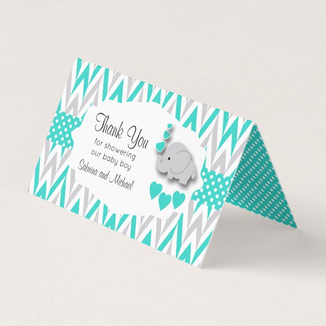 Turquoise Gray Elephant Baby Shower |  Bag Toppers Business Card (Front)