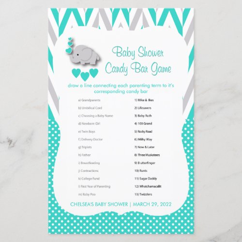Turquoise  Gray Elephant Baby Shower _ Candy