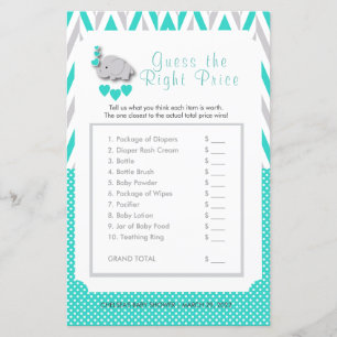 Turquoise & Gray Elephant Baby Shower - Price